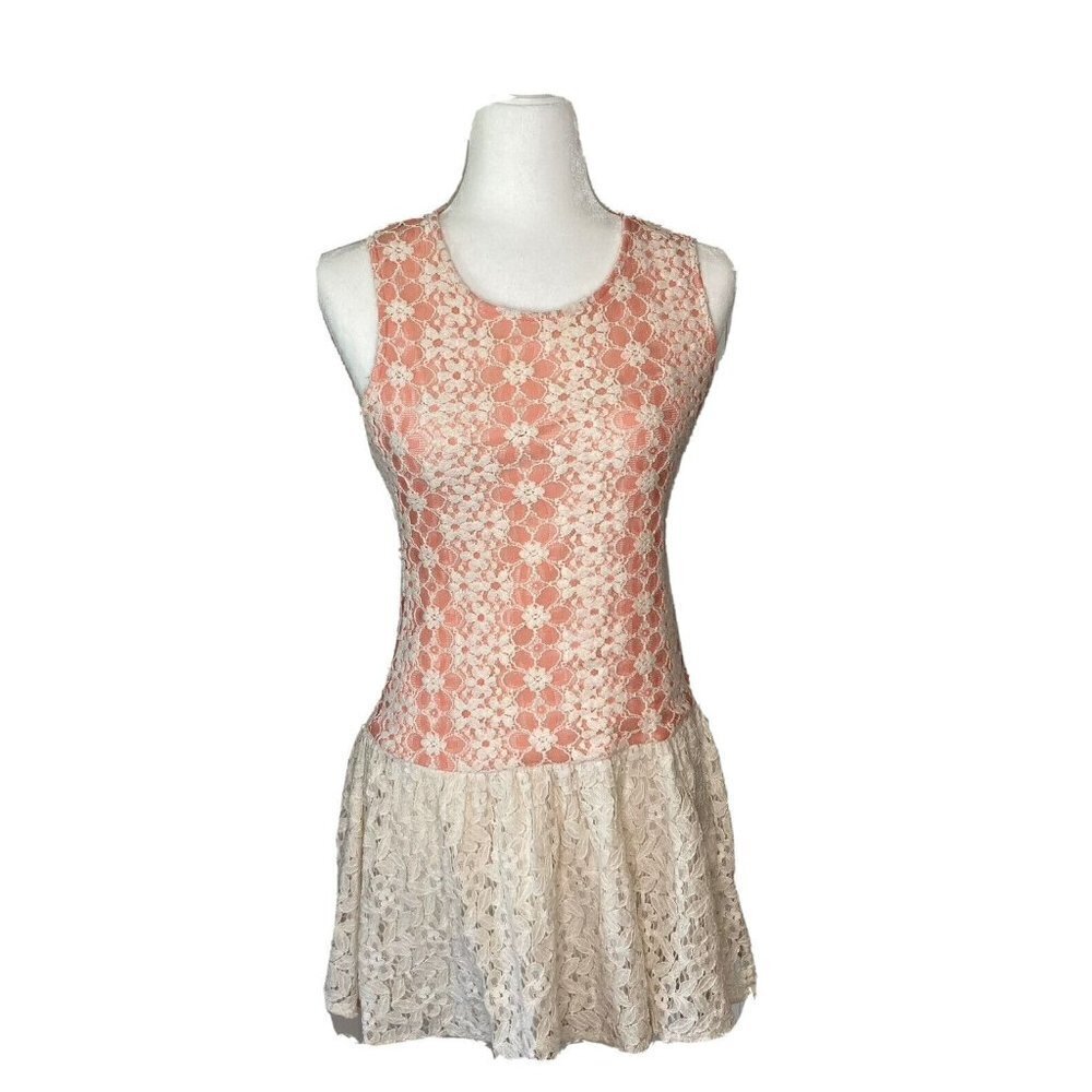 Easley Womens Peaches & Cream Lace Sleeveless Sheath‎ Ruffle Hem Keyhole Back-S